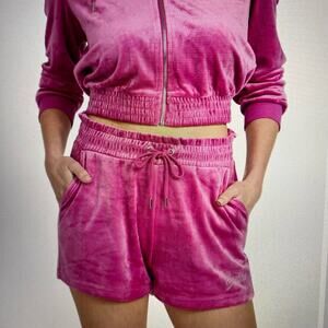 Guess Velour Shorts Pink Sparkle Logo Y2K Style Coquette Lounge M NWT